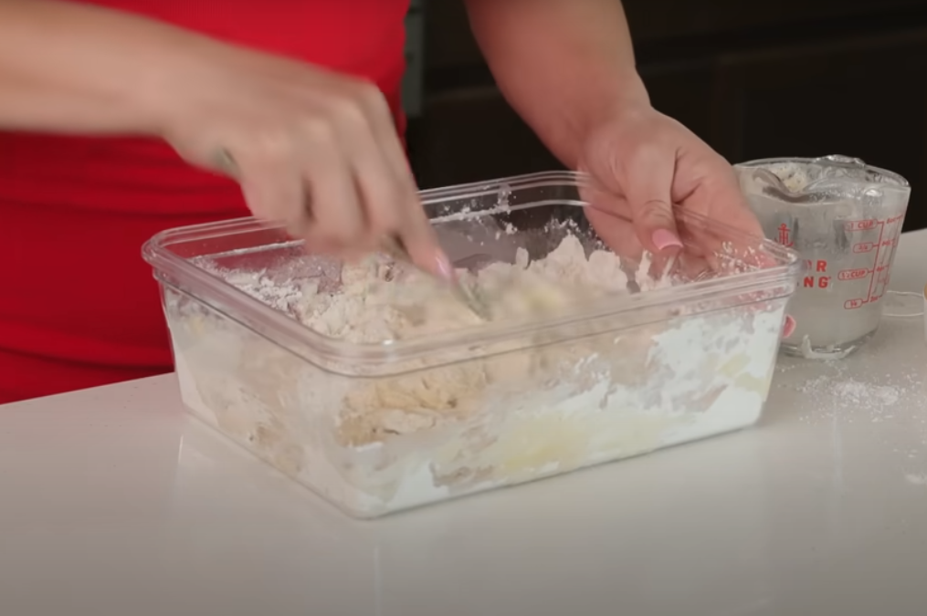 Korean corn dog batter ingredients including flour sugar and yeast