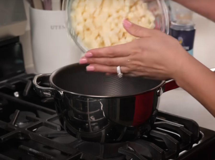 Potato coated Korean corn dog with crispy golden cubes